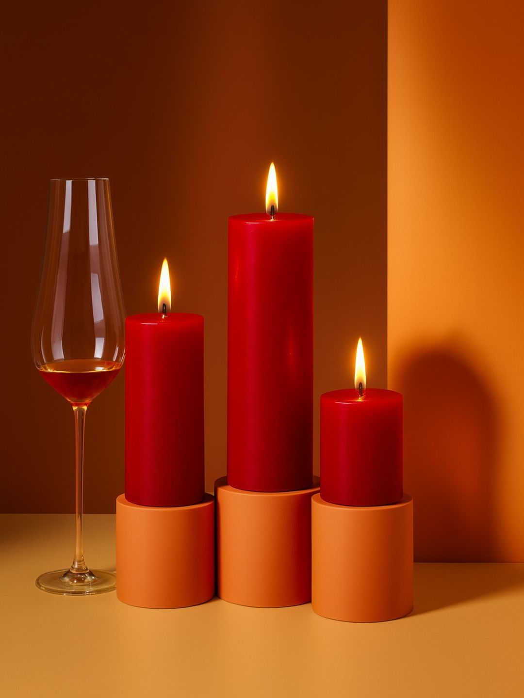 EarthCraft Red & Orange 3 pieces Pillar Candle