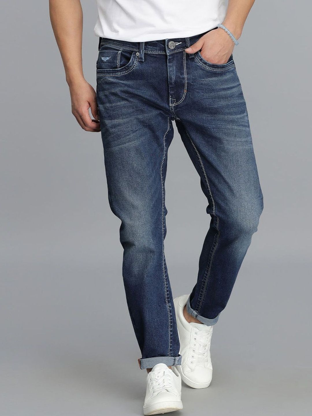 Rookies Men Skinny Fit Low-Rise Light Fade Stretchable Jeans
