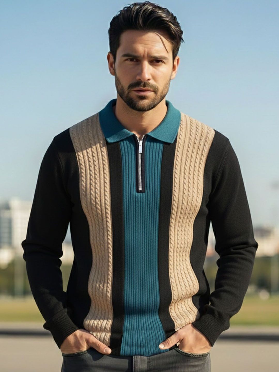 THE BEETEL HOUSE Men Colourblocked Polo Collar T-shirt