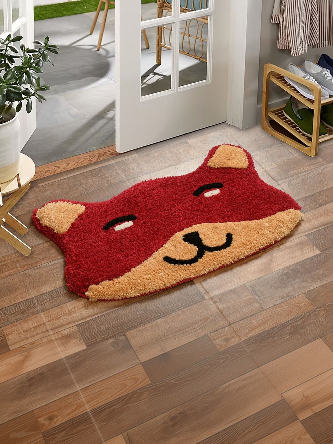 FINE TEX WORLD Red & Beige Coloured Self Design Anti Skid Doormat