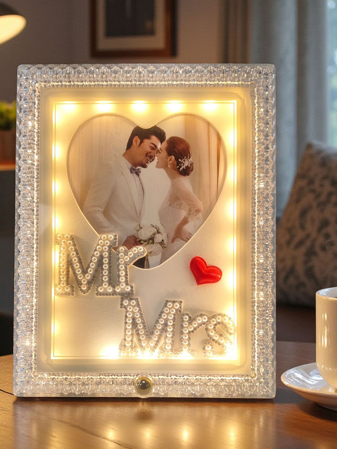Art Street Art Street White Plastic Valentine Day Gift LED Light Table Photo Frame 7x9 In