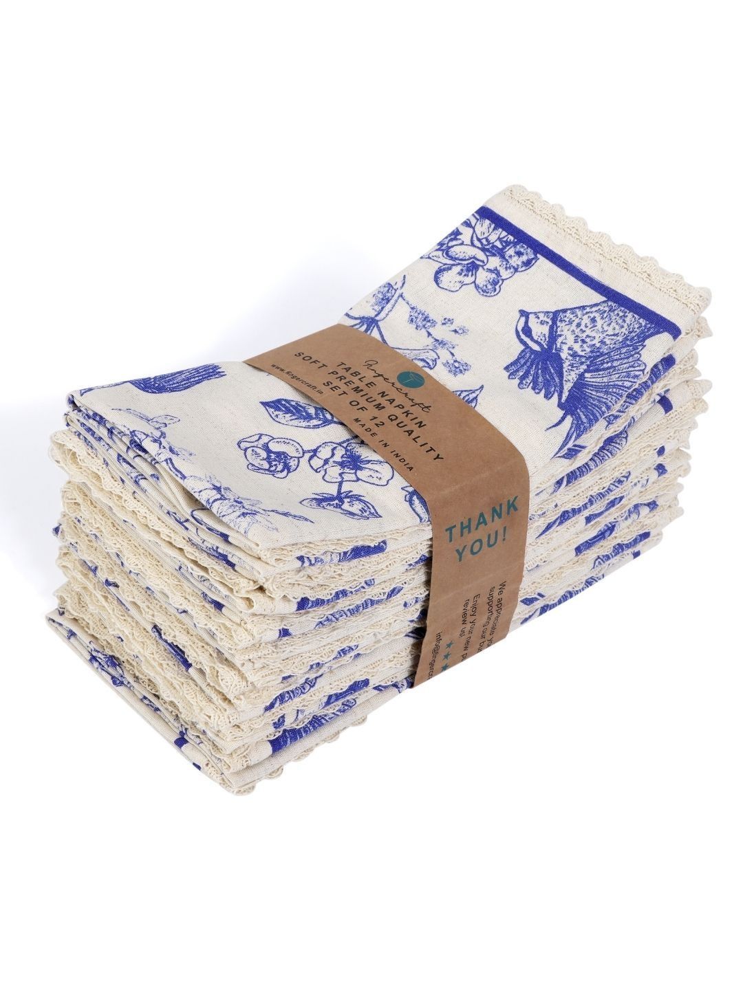 fingercraft 12Pcs Off White & Blue Printed Table Napkins