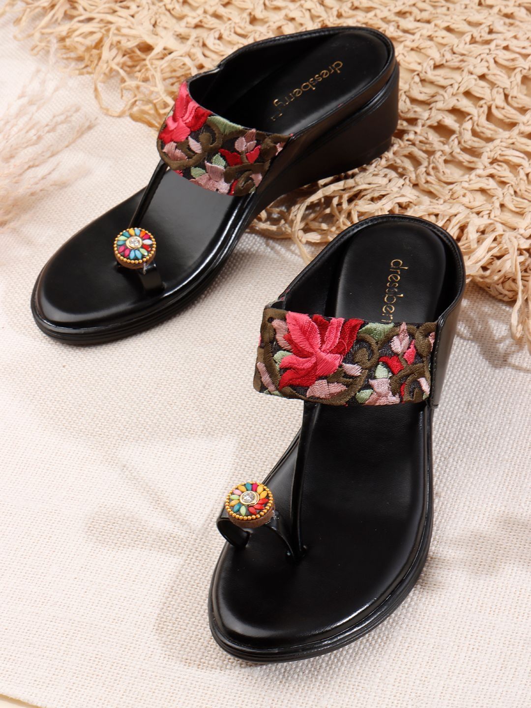 DressBerry Embellished Wedge Sandals
