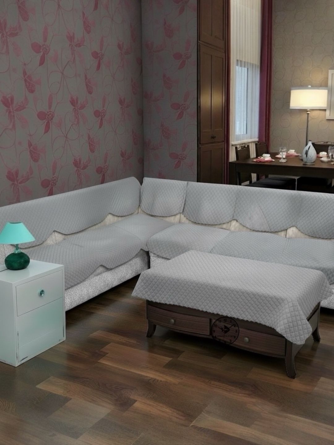 BIGGER FISH Grey Checked Sofa Cover