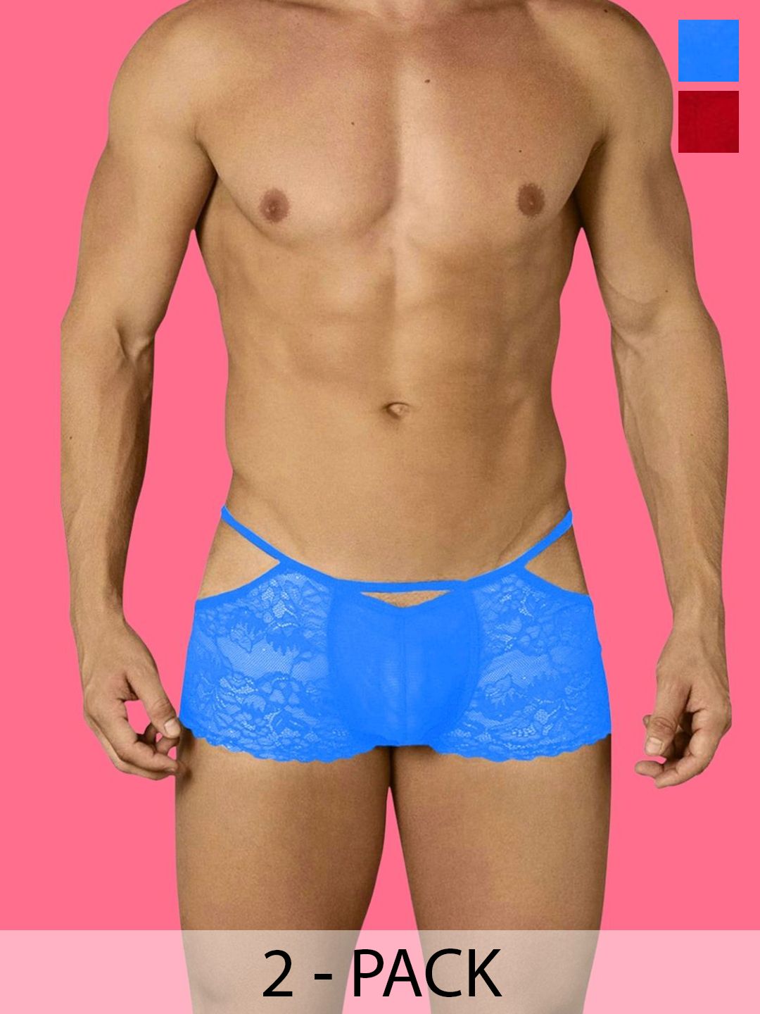 LoveAasan 2 Pcs Sheer Lace Strappy Boxer Brief