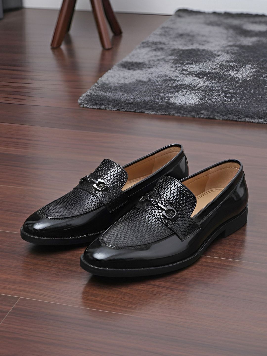 House of Pataudi Men Textured  Pointed Toe Slip-On Formal Loafers