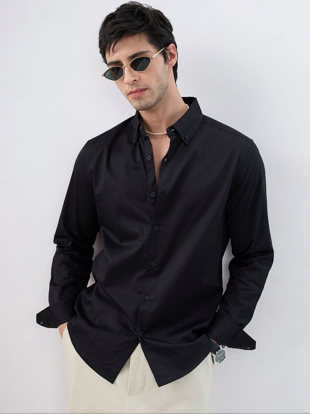 VASTRADO Nightfall Business Cotton Long Sleeves Slim Fit Shirt