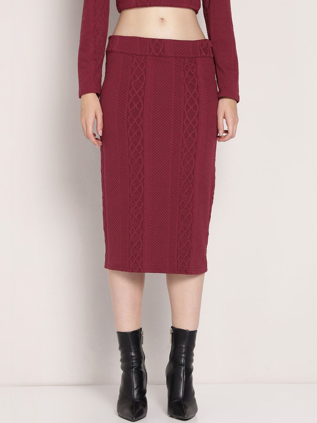 Pencil Knee-Length Skirt COVER STORY Self Design Pencil Knee-Length Skirts