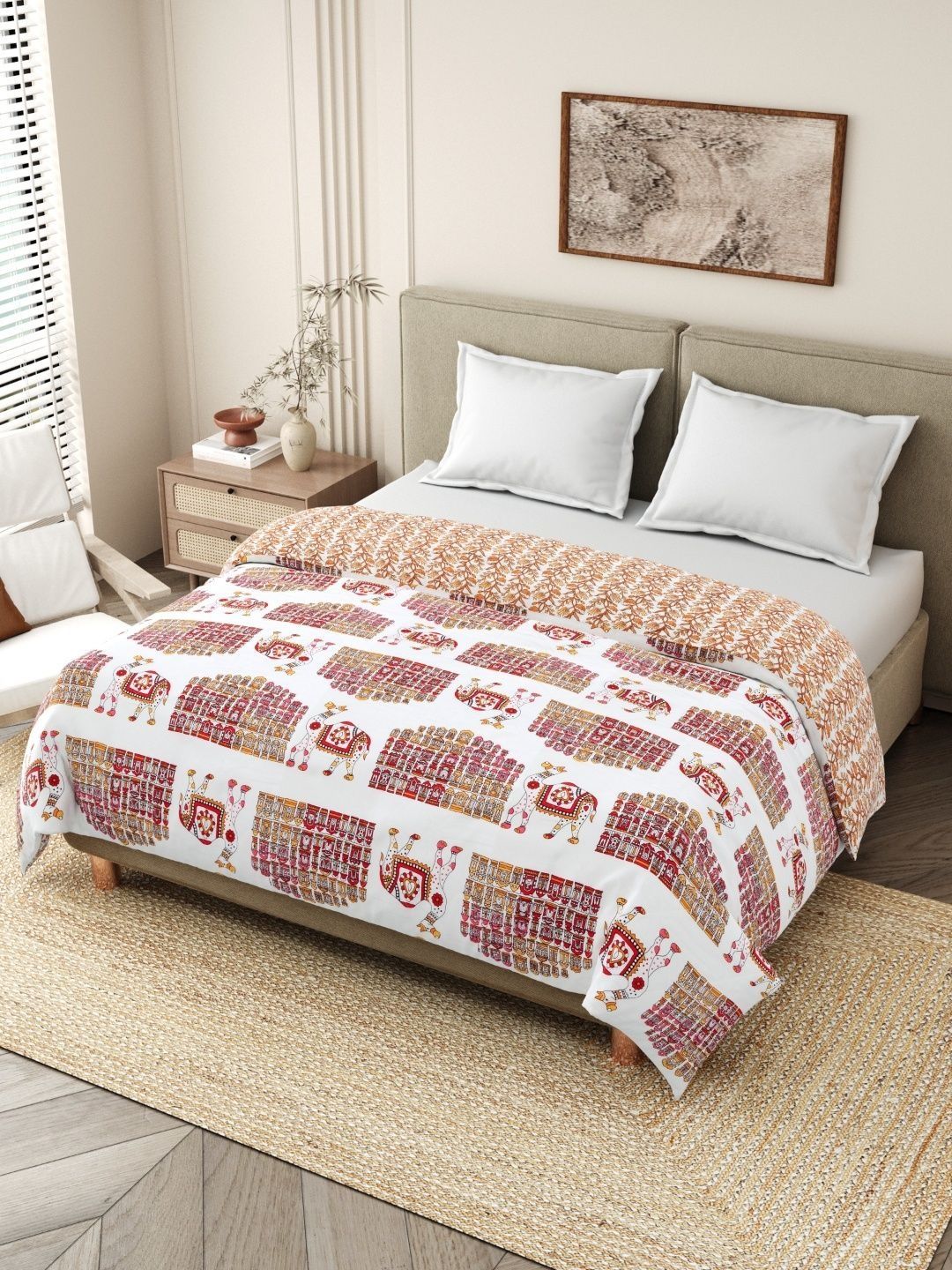 Sangria Sangria White & Brown Pure Cotton Reversible 110 GSM AC Room Dohar