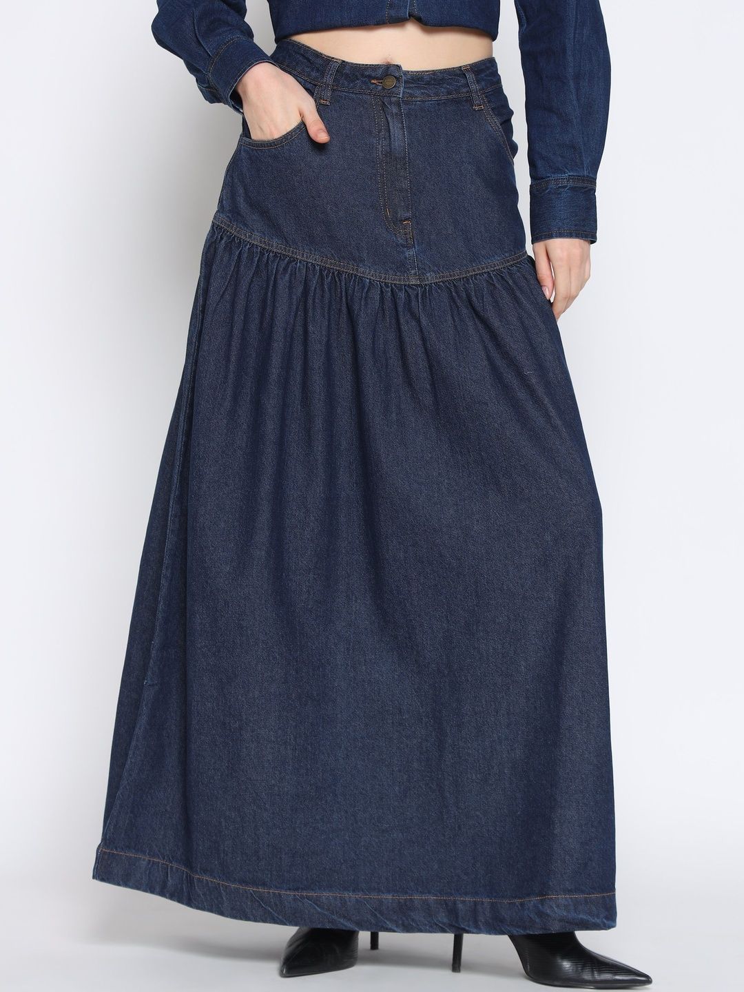 Denim Midi Straight Skirts COVER STORY Denim Midi Straight Skirts