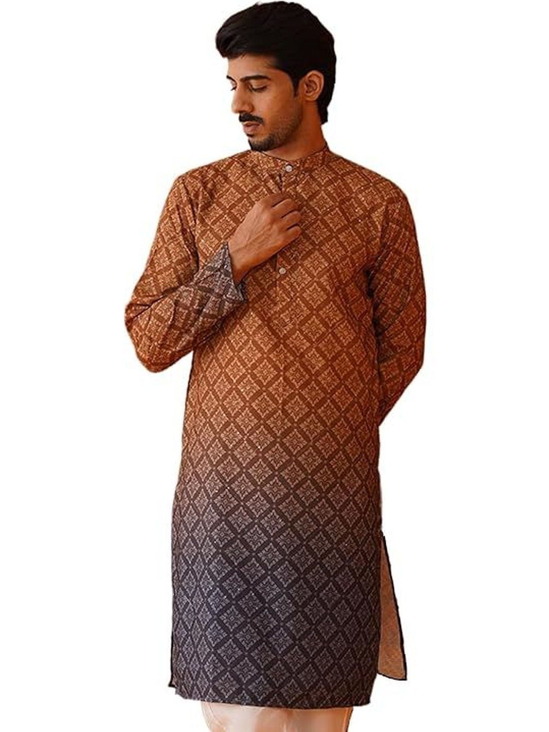 KURTA WALLAH Men Geometric Printed Thread Work Floral Kurta