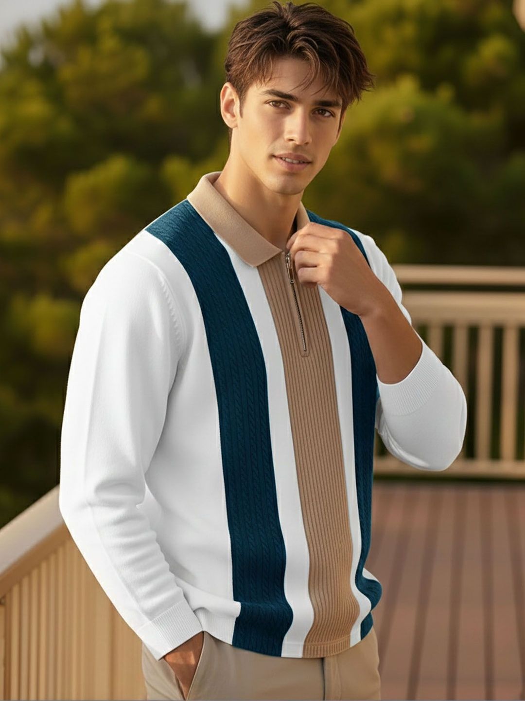 AUSK Men Colourblocked Polo Collar T-shirt