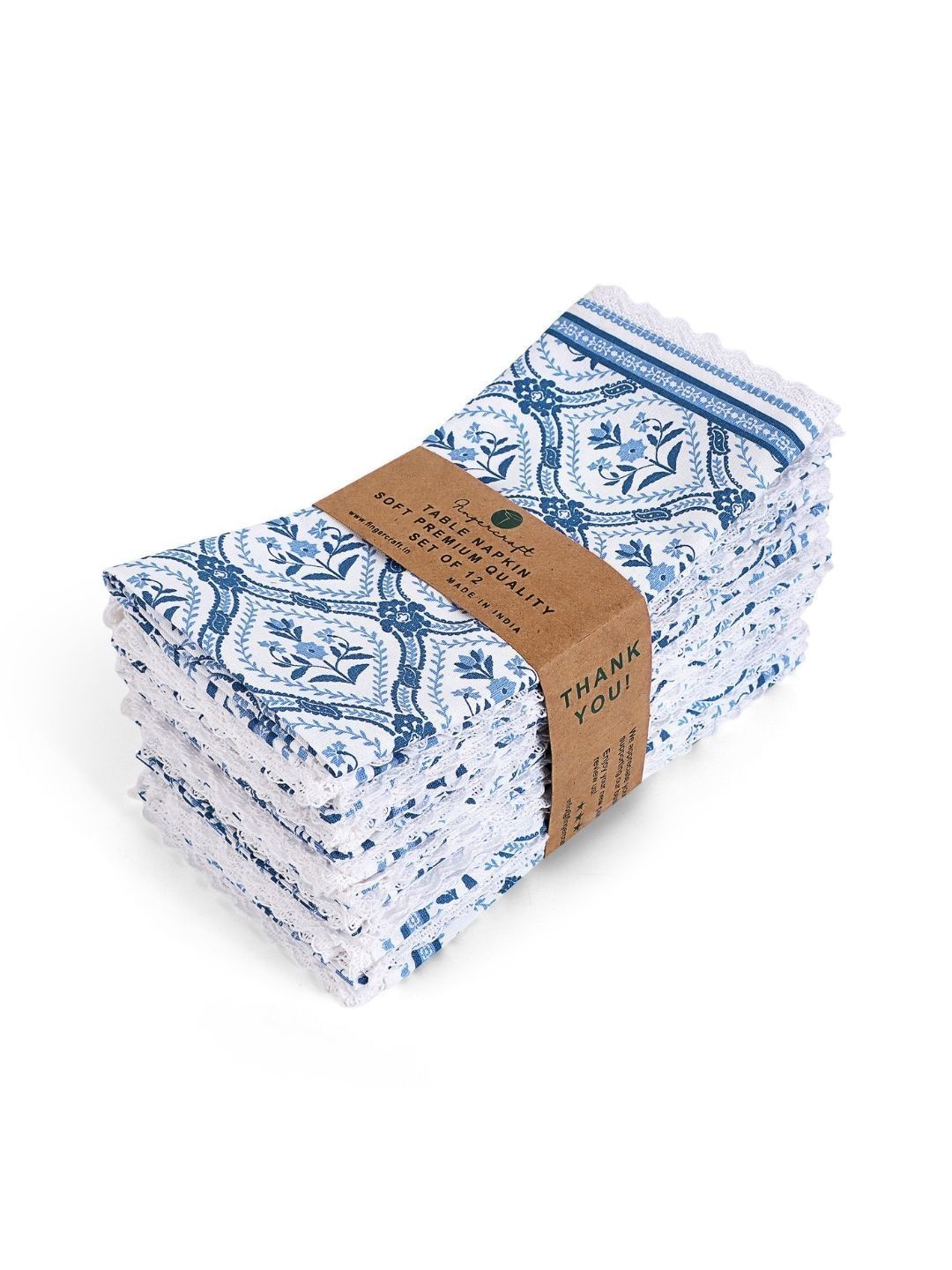 fingercraft 12Pcs White & Blue Printed Table Napkins