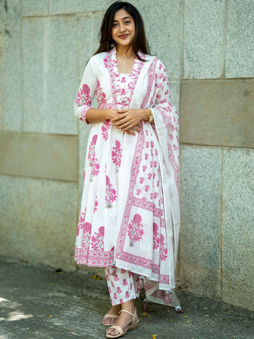 Dholkee Women Ethnic Motifs Printed Regular Pure Cotton Kurta with Trousers & With Dupatta