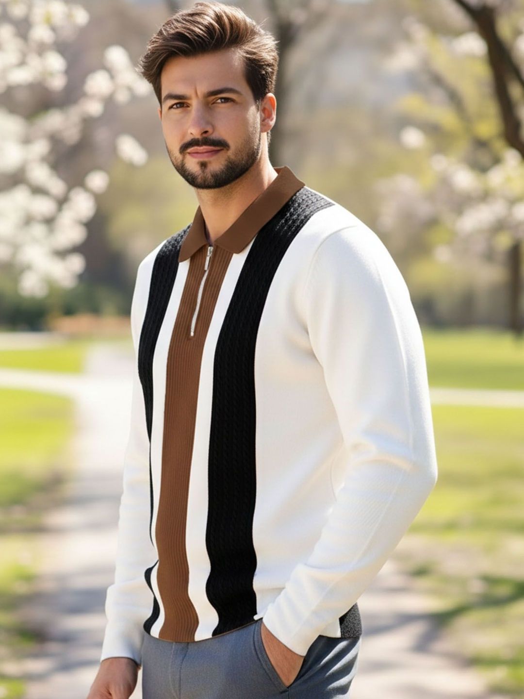 THE BEETEL HOUSE Men Colourblocked Polo Collar T-shirt