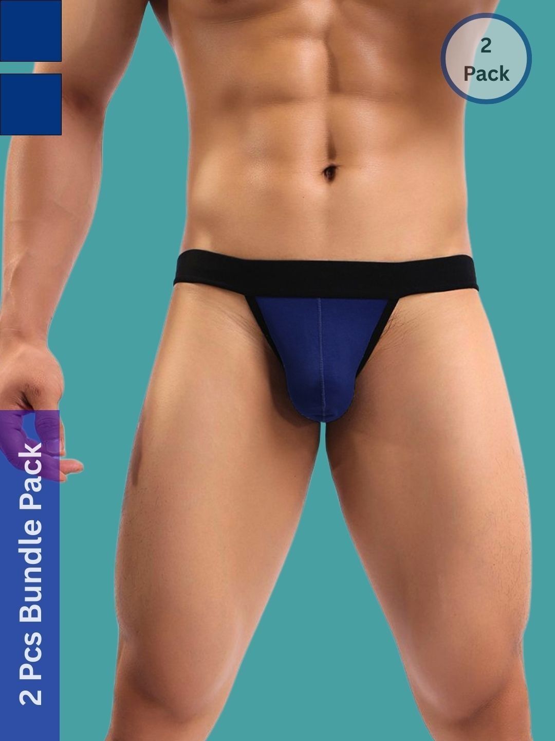 Ribald The Neech Pack of 2 Solid Polyester Low-rise Inner Elastic Thongs Briefs