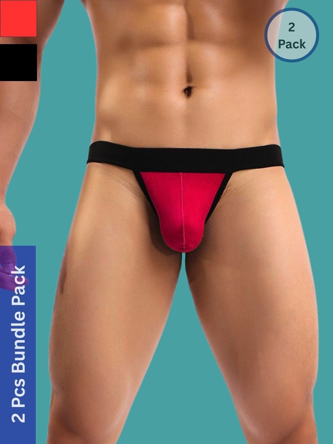 Ribald The Neech Pack of 2 Solid Polyester Mid-rise Inner Elastic Thongs Briefs