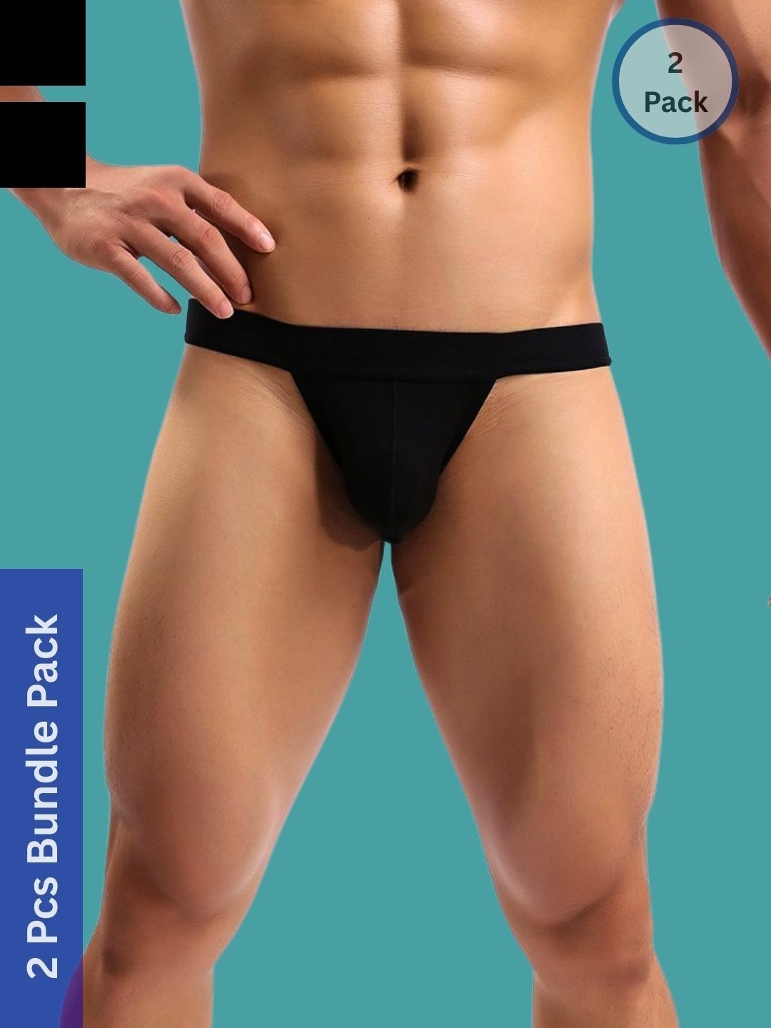 Ribald The Neech Pack of 2 Solid Polyester Low-rise Inner Elastic Thongs Briefs
