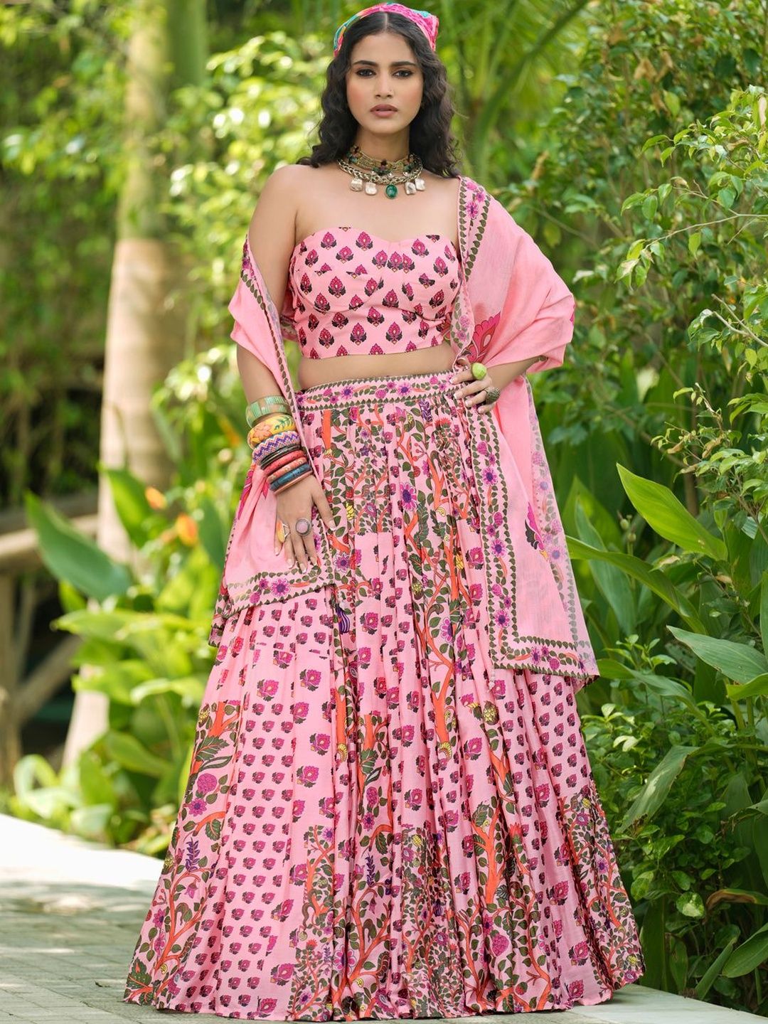 PURVAJA Printed Ready to Wear Lehenga & Blouse With Dupatta