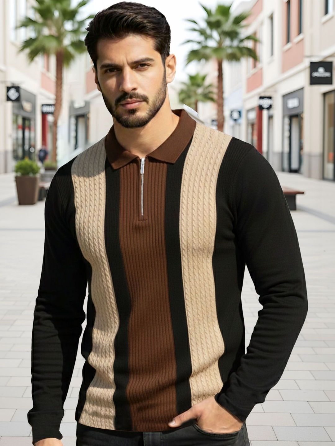THE BEETEL HOUSE Men Colourblocked Polo Collar T-shirt