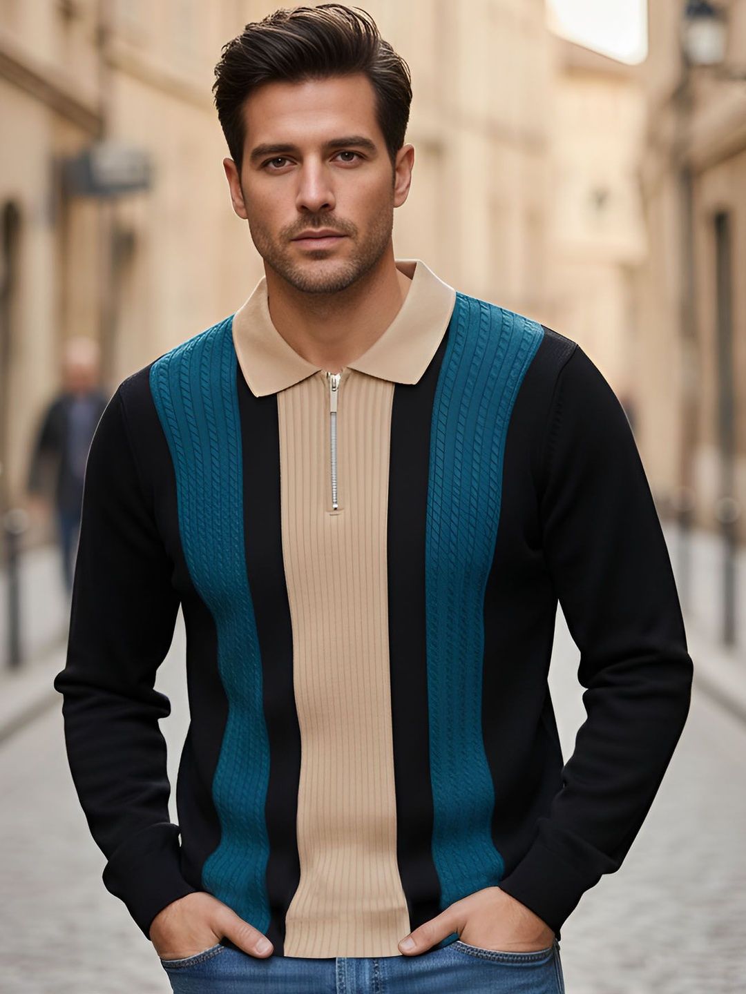 THE BEETEL HOUSE Men Colourblocked Polo Collar T-shirt