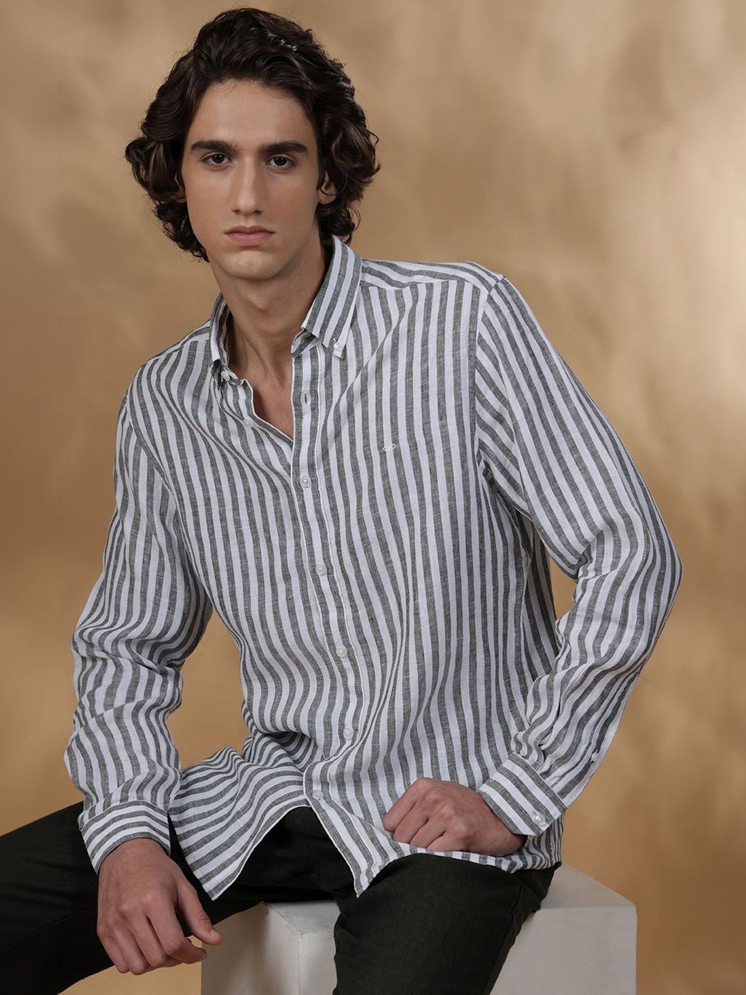 Buy Aldeno Vertical Striped Long Sleeves Linen Shirt - Shirts for
