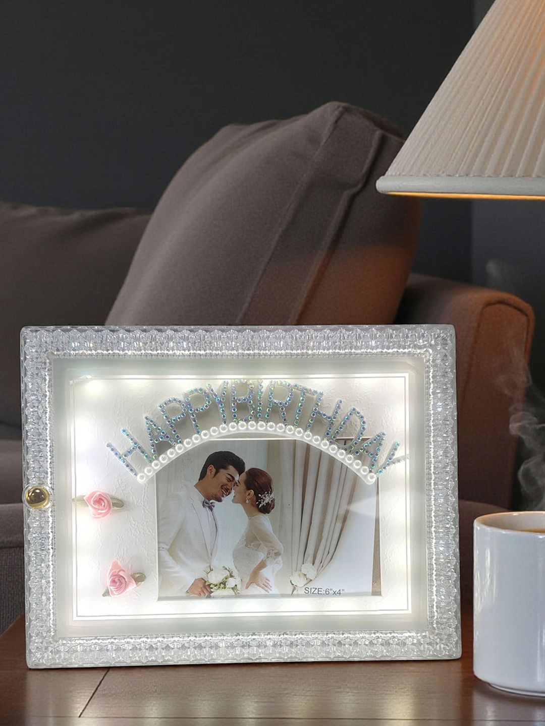 Art Street Art Street White Plastic Valentine Birthday LED Light Table Photo Frame 7x9 In