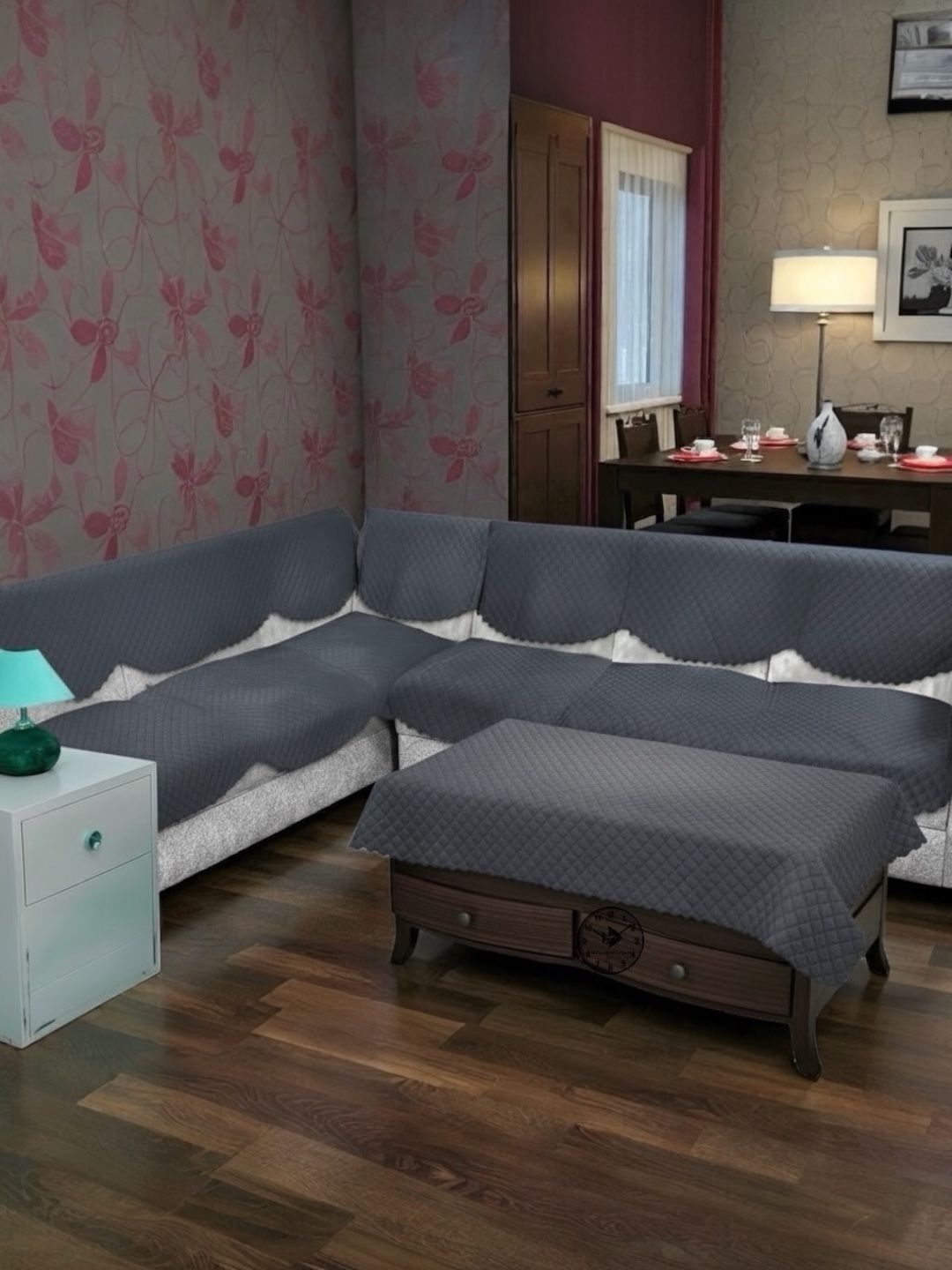 BIGGER FISH Grey Checked Sofa Cover