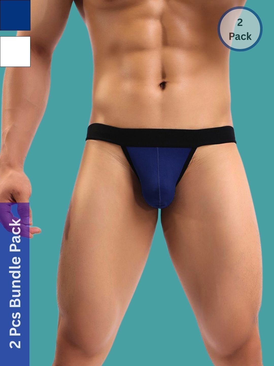 Ribald The Neech Pack of 2 Solid Polyester Low-rise Inner Elastic Thongs Briefs