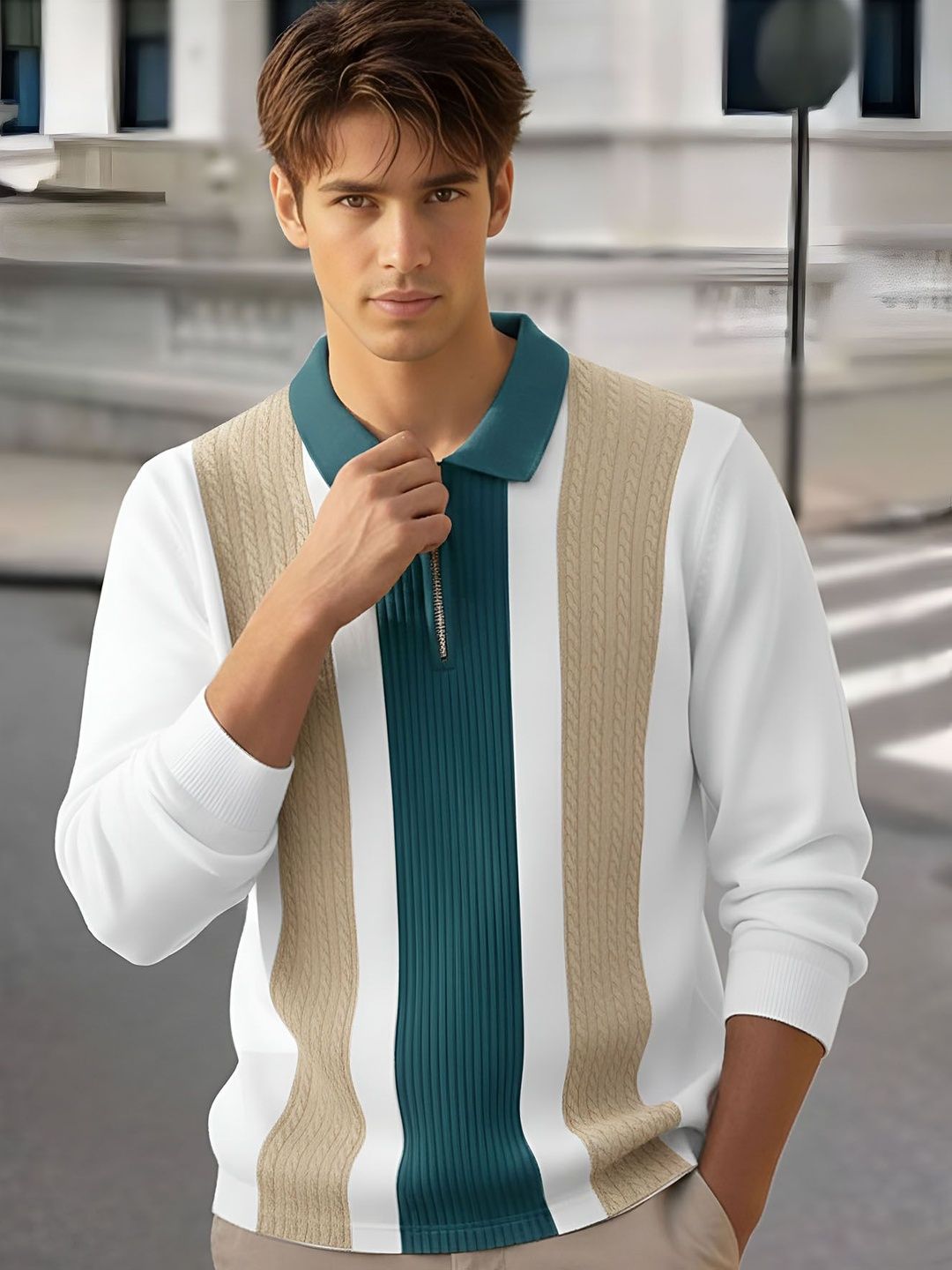 THE BEETEL HOUSE Men Colourblocked Polo Collar T-shirt