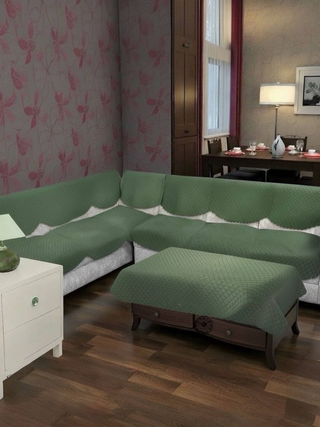BIGGER FISH Green Checked Sofa Cover