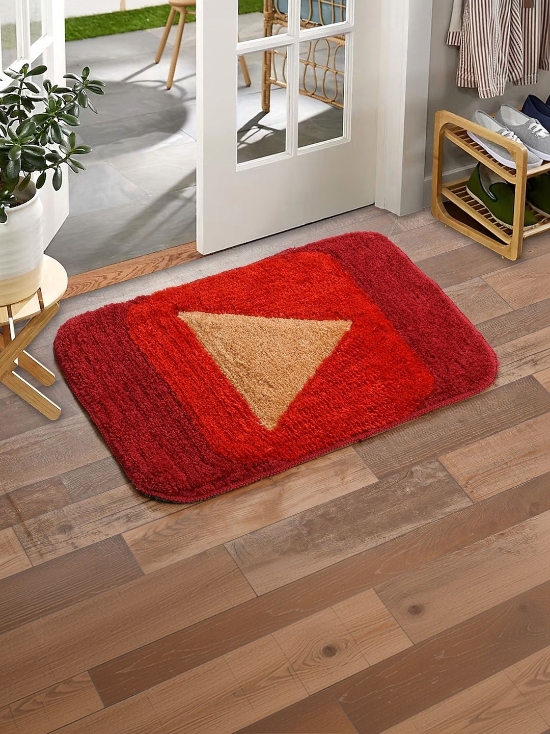 FINE TEX WORLD FINE TEX WORLD Red & Yellow Self Design Anti Skid Doormats
