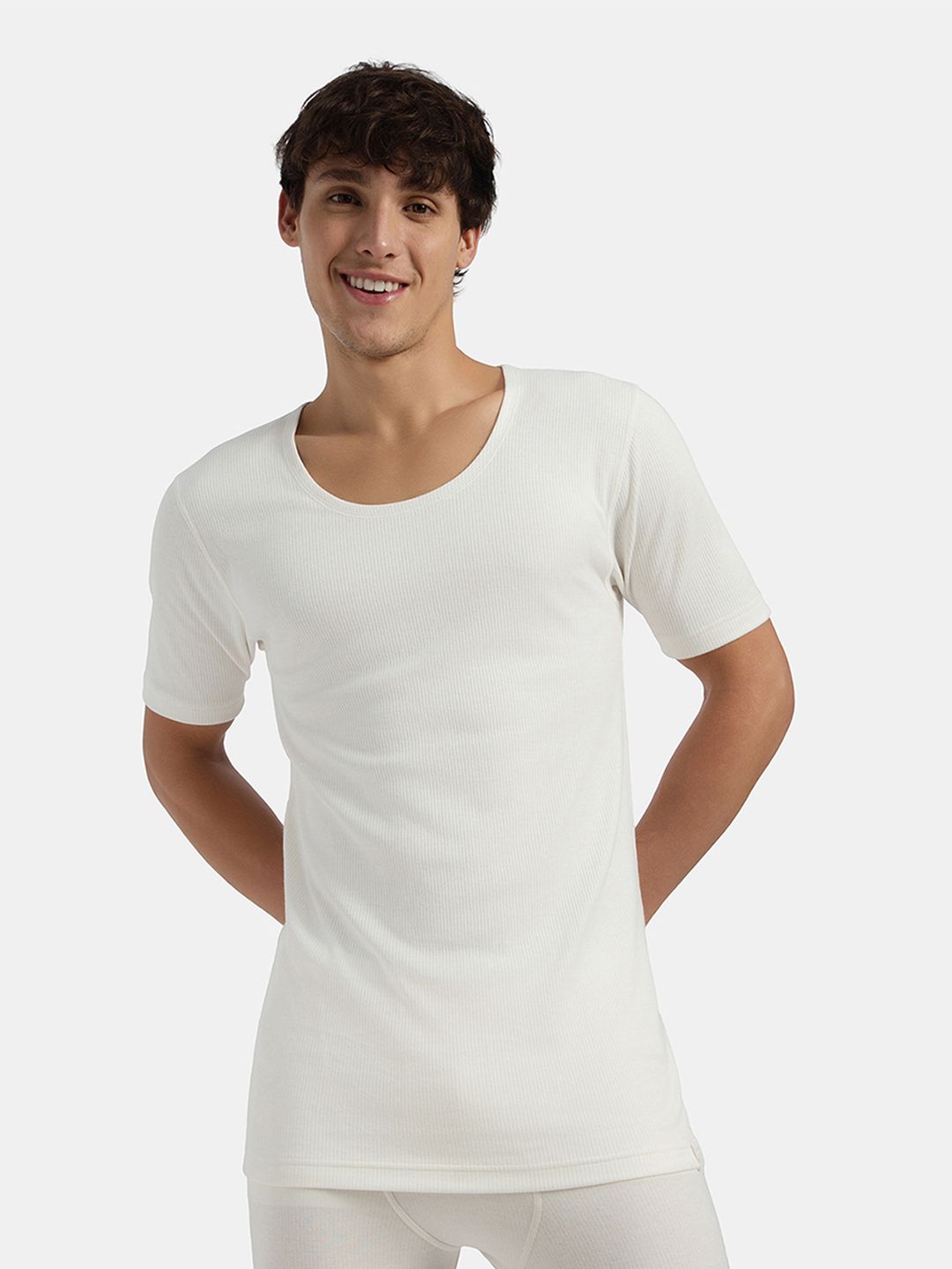 Jockey Super Combed Cotton Half Sleeved Thermal Undershirt with Stay Warm Technology-2400