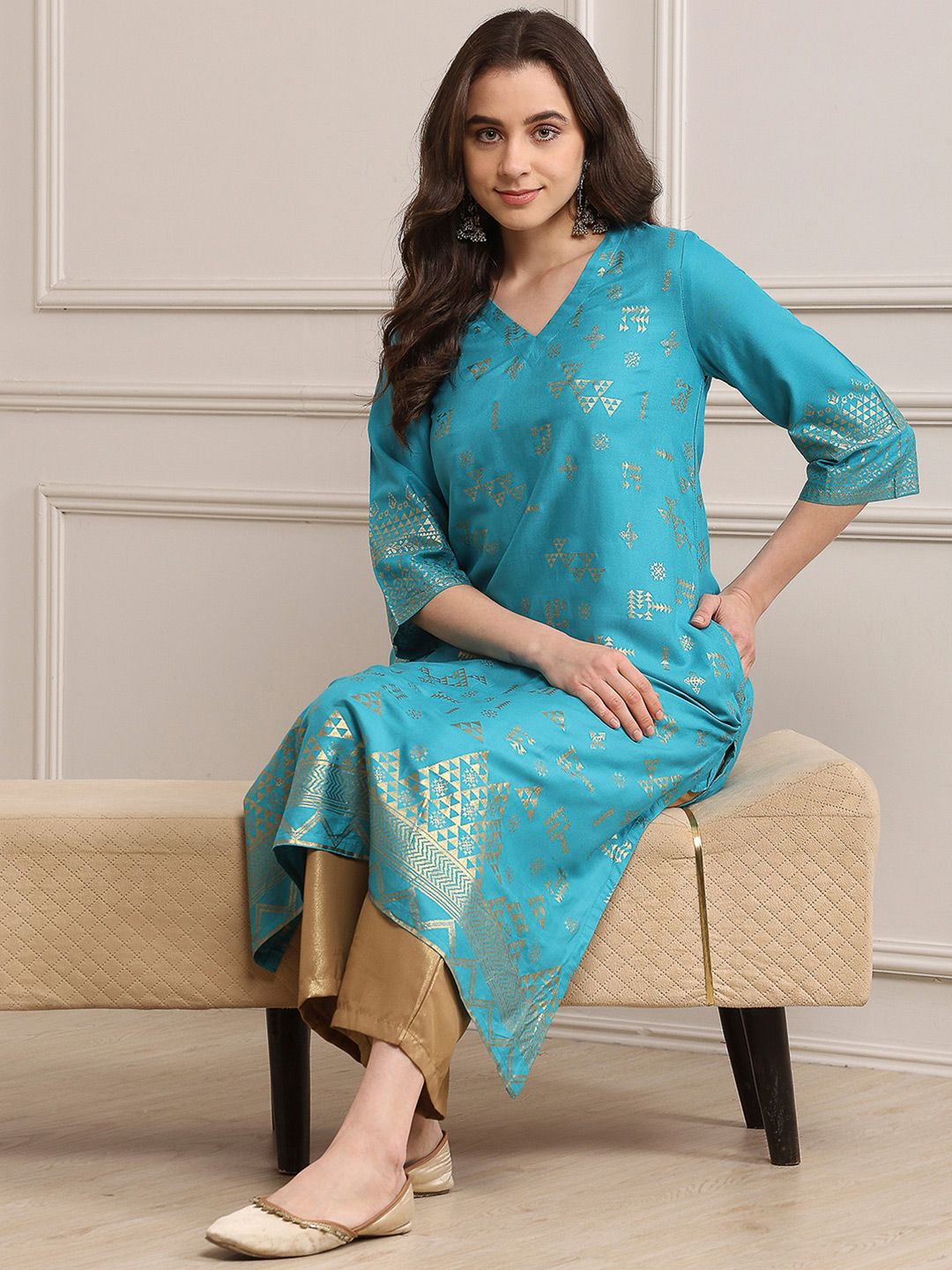 Biba Biba Women Foil Print Kurta