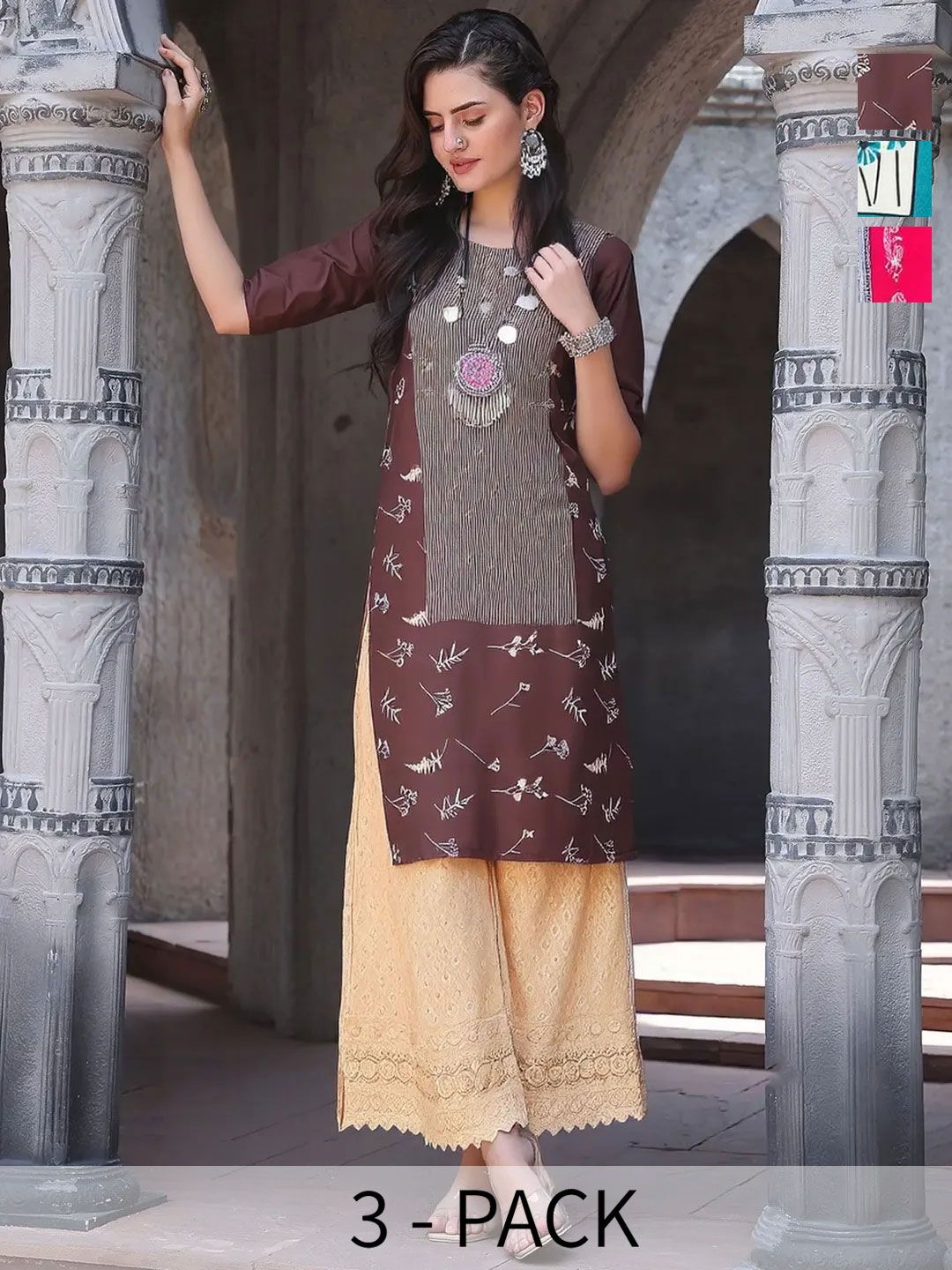 popmantra Women Ethnic Motifs Printed Crepe Kurta