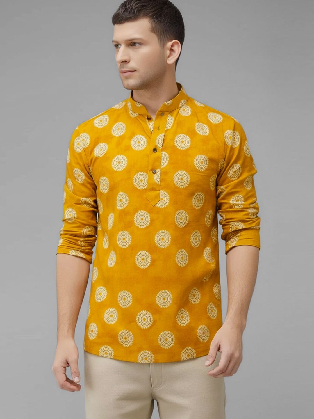 Anouk Rustic Men Geometric Printed Thread Work Kurta