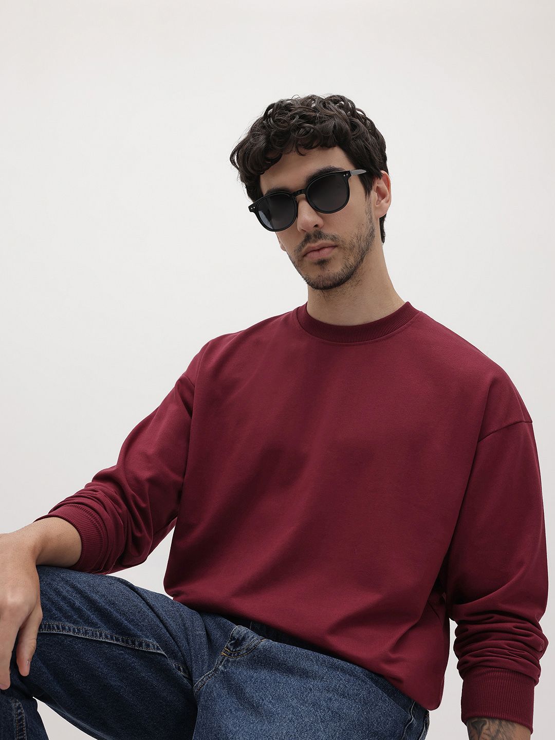 The Roadster Life Co. Round Neck Oversized Terry Sweatshirt
