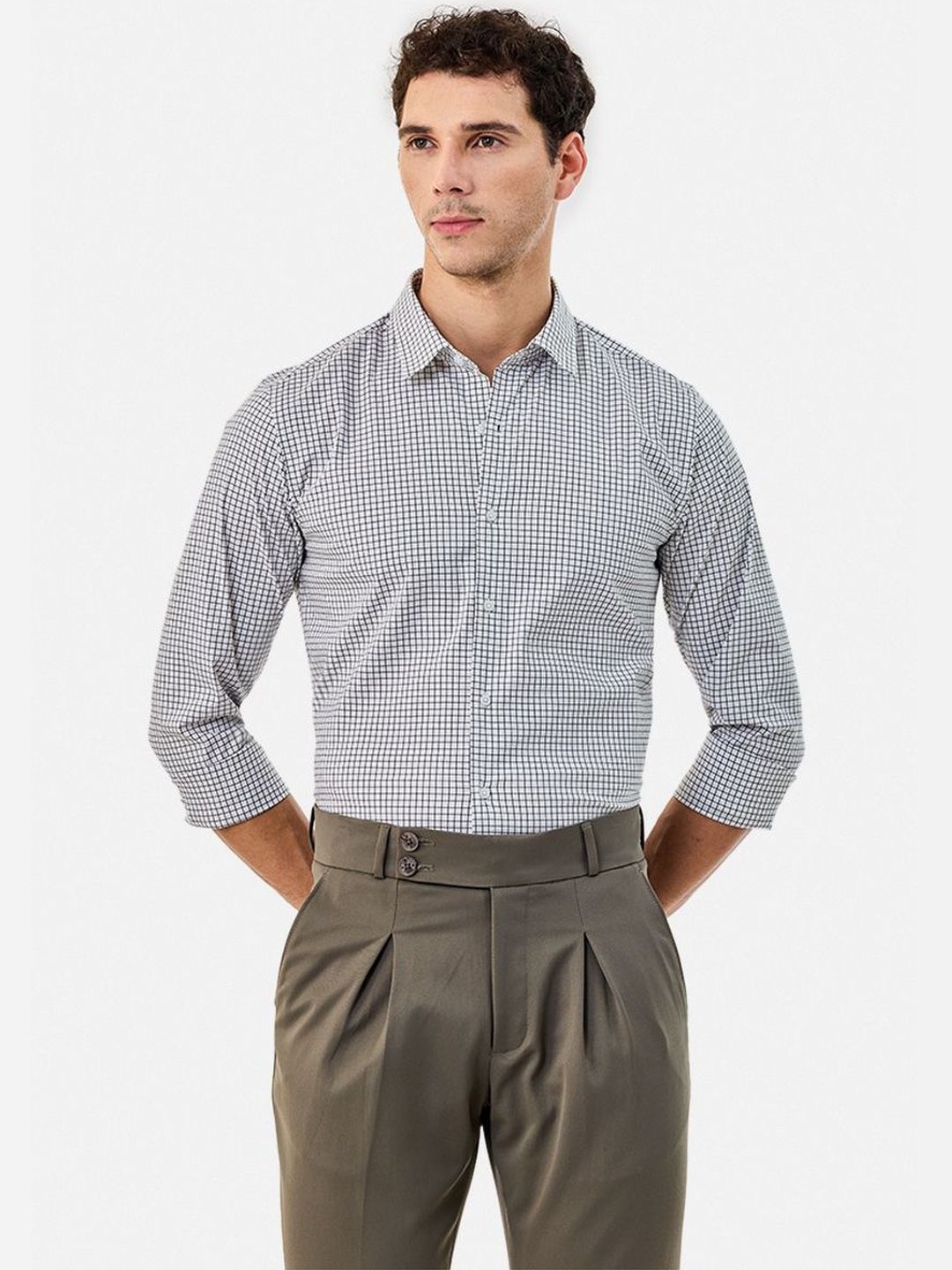 Snitch Micro Checks Cotton Long Sleeves Slim Fit Shirt