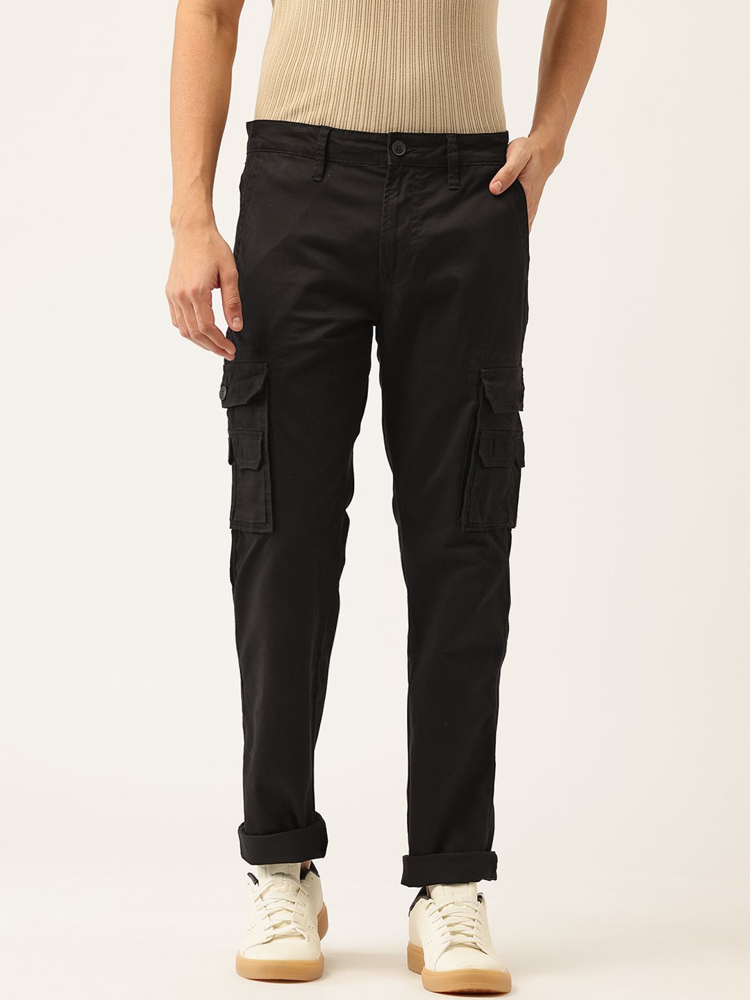 Integriti Men Smart Slim Fit Mid-Rise Stretchable Cargo Style Jeans