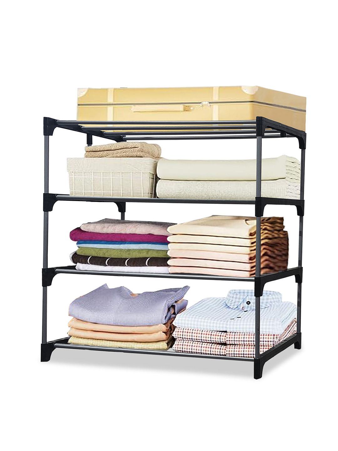 Rmerchants Black 4-Layer Metal Collapsible Wardrobe Rack