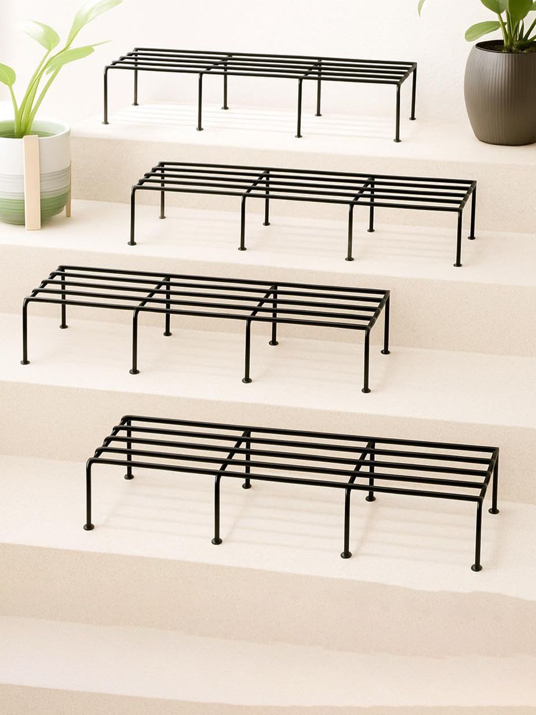 TRUSTBASKET Black 4 Pieces Rectangular Bold Metal Plant Stands