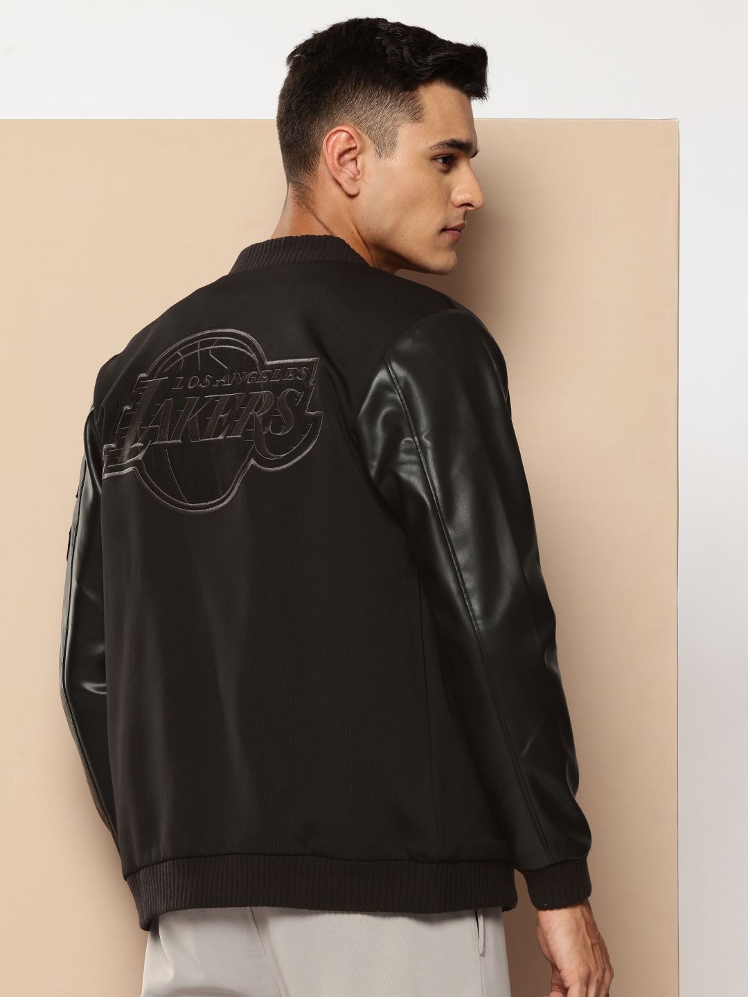 NBA Los Angeles Lakers Applique Detail Mandarin Collar Bomber Jacket