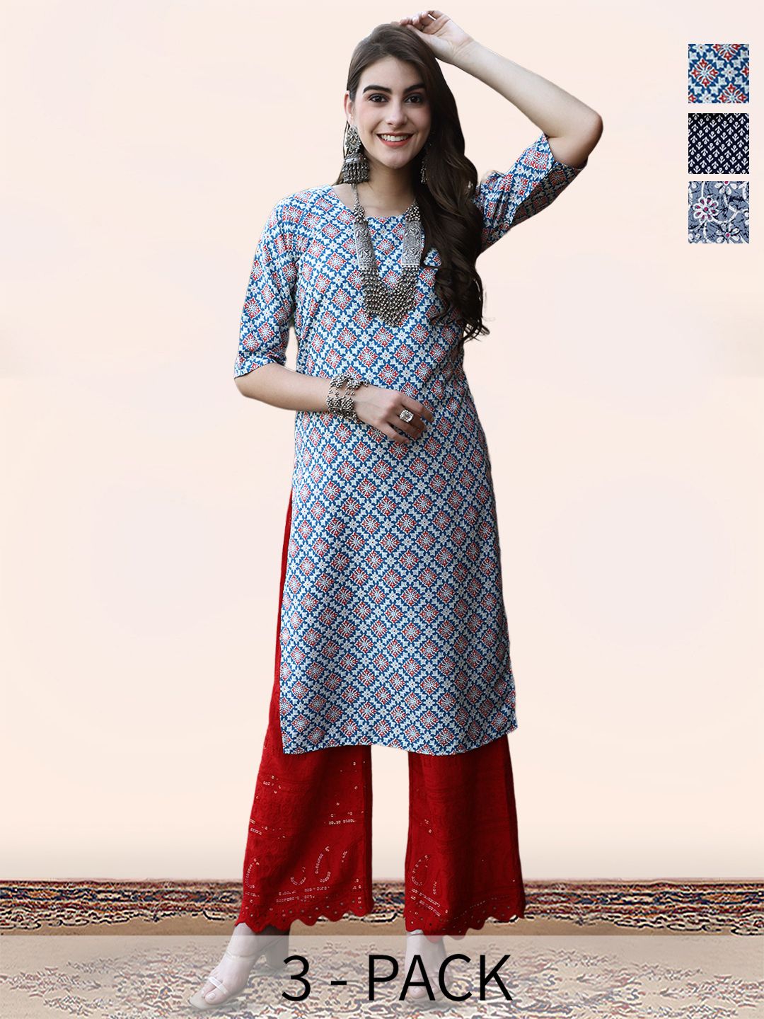 popmantra Women Ethnic Motifs Printed Crepe Kurta