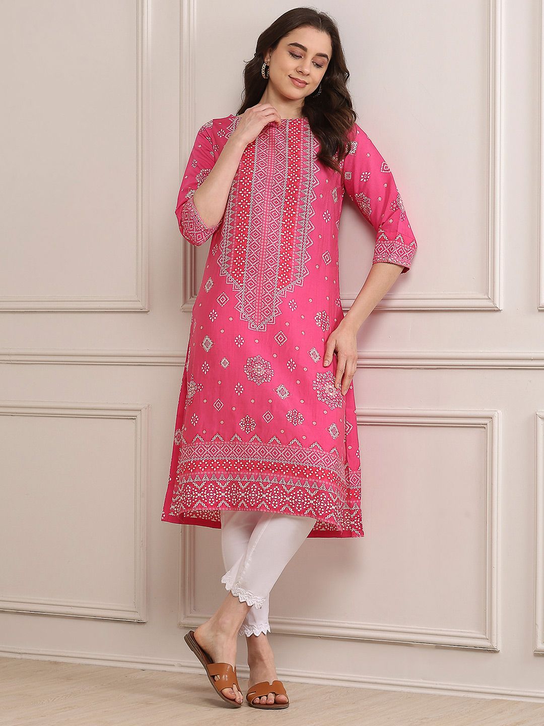 Biba Biba Ethnic Motifs Printed Straight Kurta