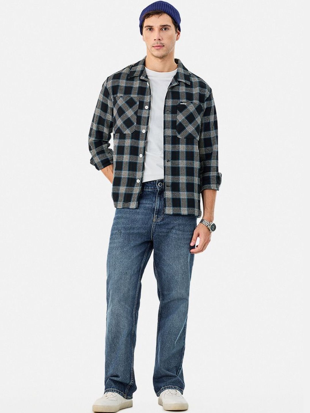 Snitch Tartan Checks Polycotton Long Sleeves Relaxed Fit Shirt