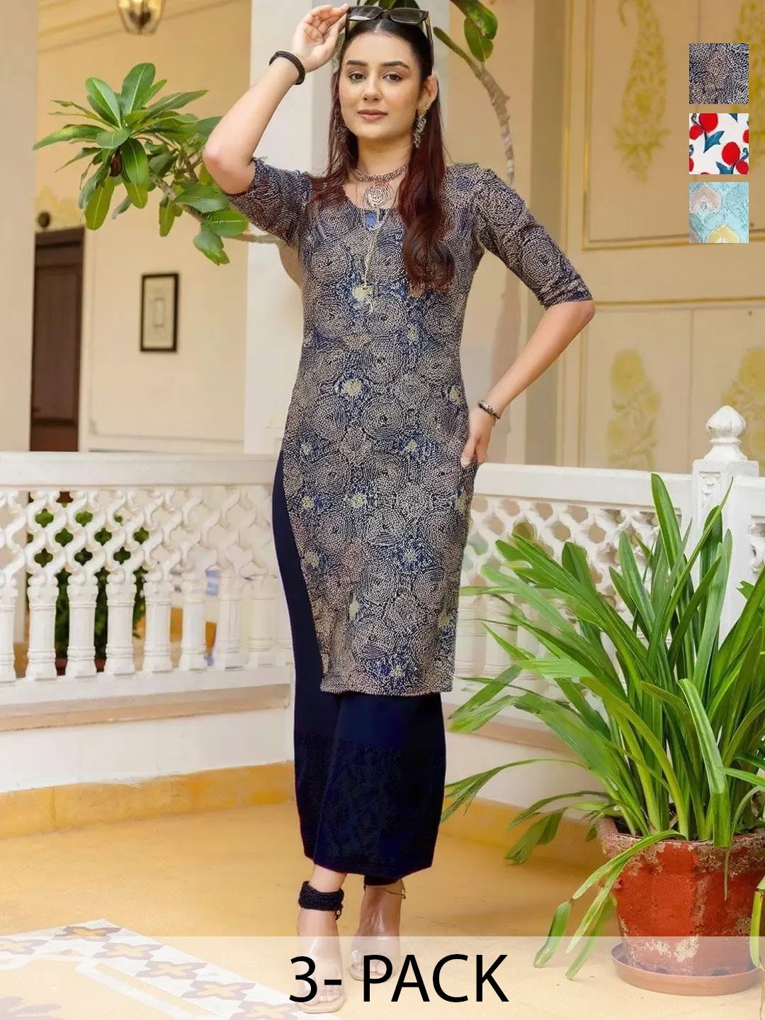 popmantra Women Ethnic Motifs Printed Crepe Kurta