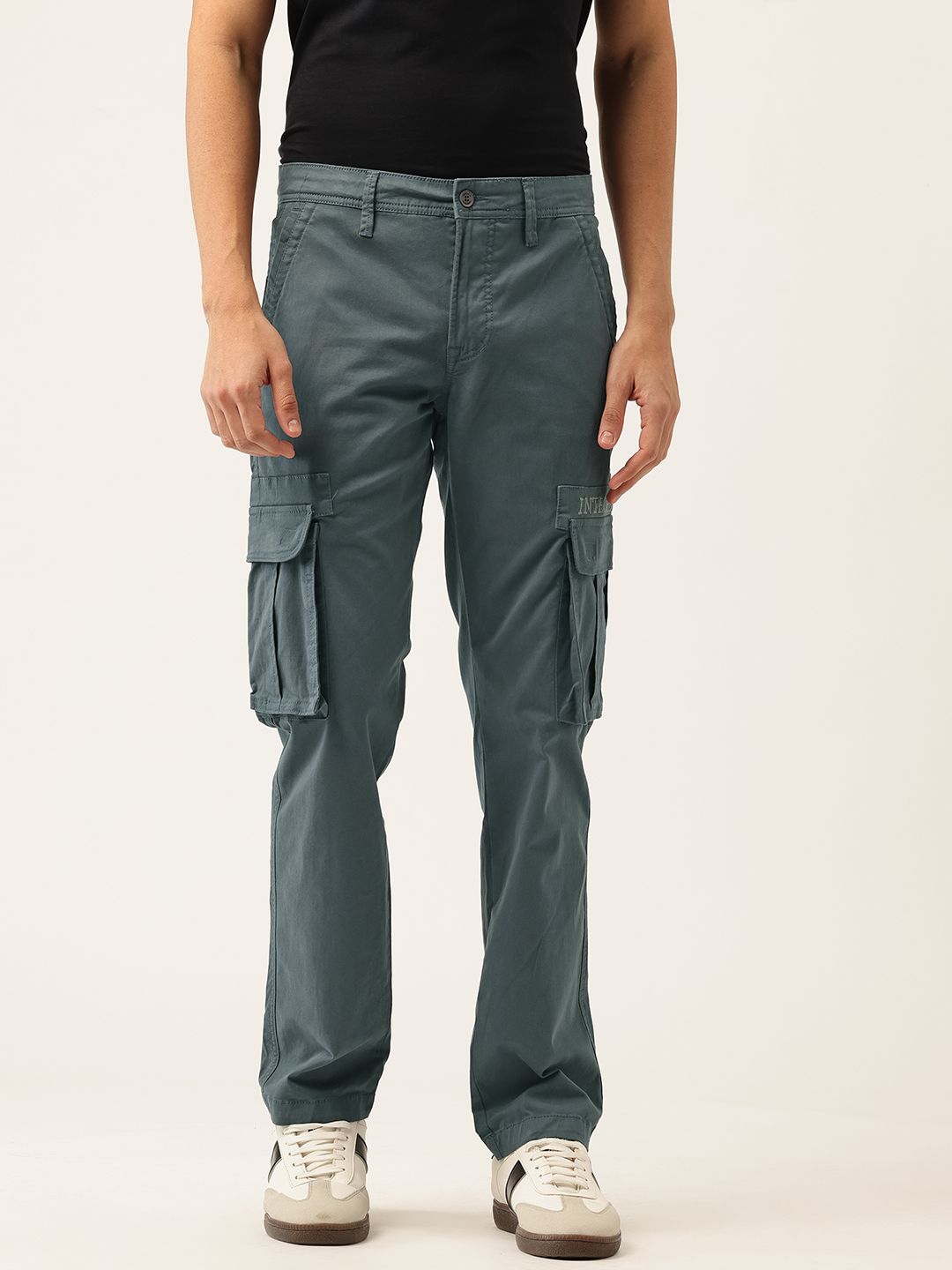 Integriti Men Smart Slim Fit Mid-Rise Stretchable Cargo Style Jeans