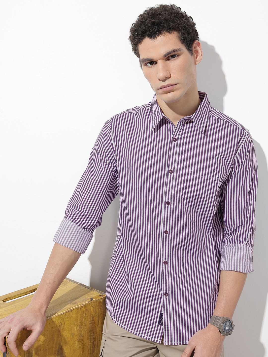 The Roadster Life Co. Pure Cotton Striped Casual Shirt