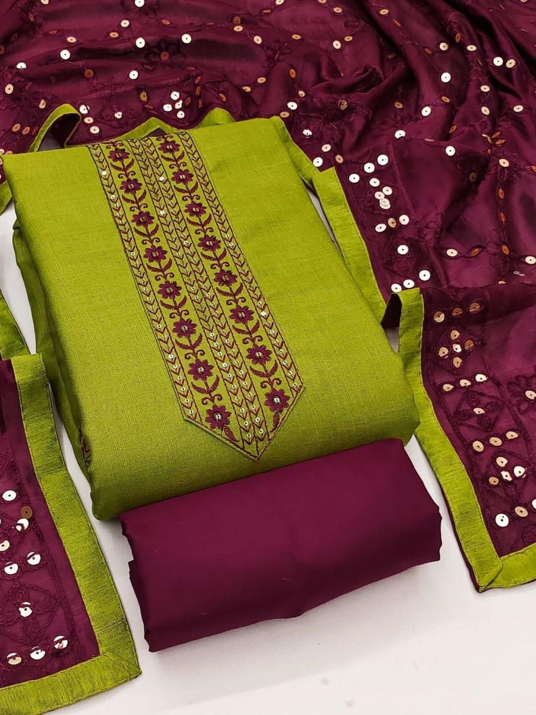 LeeliPeeri Designer Embroidered Pure Cotton Unstitched Dress Material
