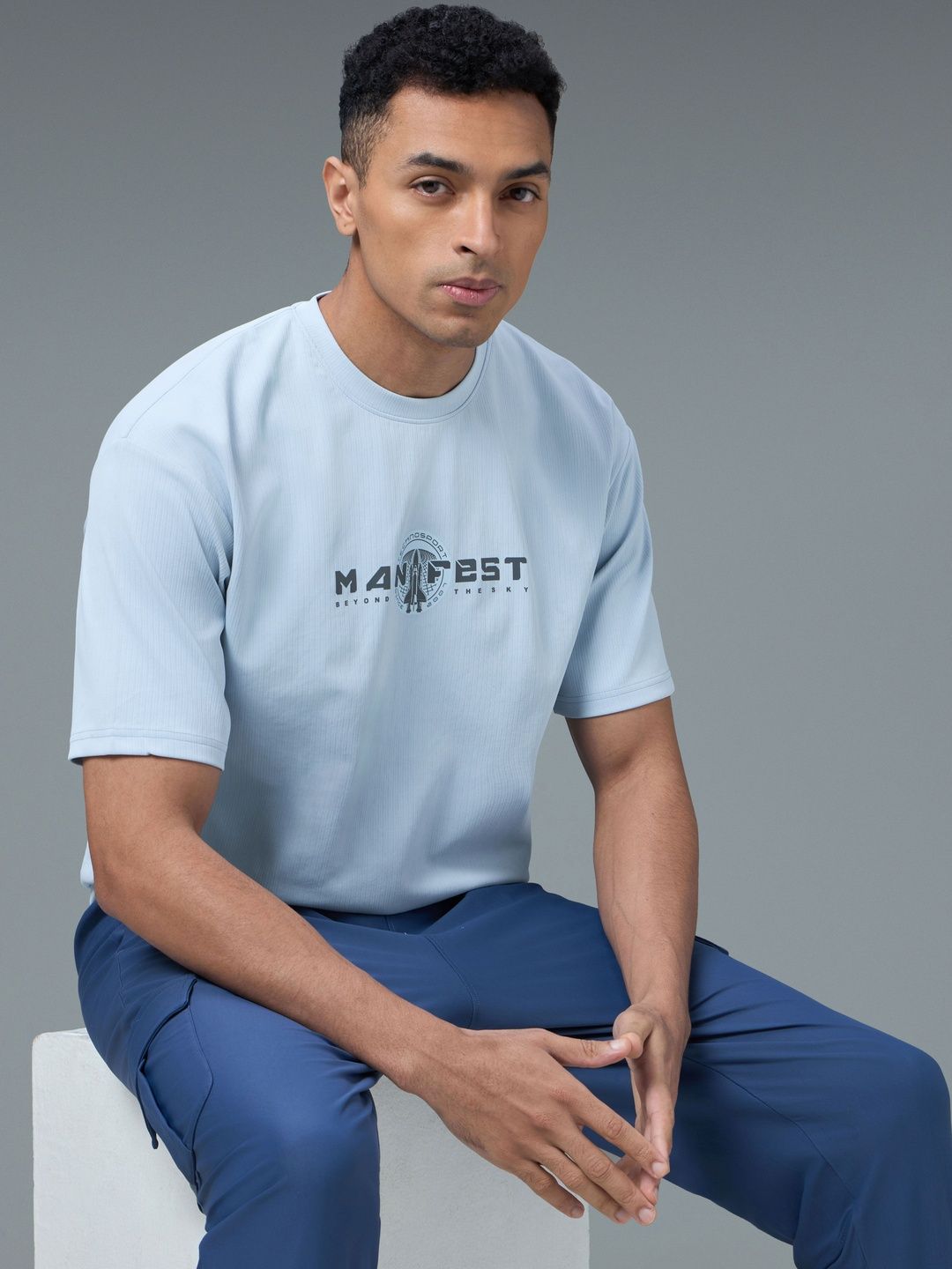 Technosport Men Typography Printed Anti Static Slim Fit T-shirt